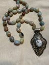 Ancient City - Knotted Amazonite Ovals with Tibetan Silver Pendant Ancient City - Knotted Amazonite Ovals with Tibetan Silver Pendant