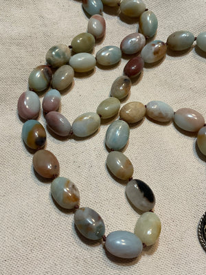 Image Title Ancient City - Knotted Amazonite Ovals with Tibetan Silver Pendant