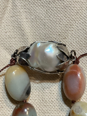 Image Title Ancient City - Knotted Amazonite Ovals with Tibetan Silver Pendant