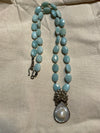 Ancient City - Blue Amazonite and Tibetan Silver Pearl Pendant Ancient City - Blue Amazonite and Tibetan Silver Pearl Pendant