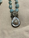 Ancient City - Blue Amazonite and Tibetan Silver Pearl Pendant Ancient City - Blue Amazonite and Tibetan Silver Pearl Pendant