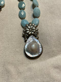 Ancient City - Blue Amazonite and Tibetan Silver Pearl Pendant Ancient City - Blue Amazonite and Tibetan Silver Pearl Pendant