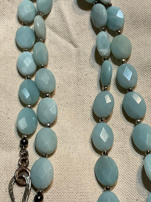 Image Title Ancient City - Blue Amazonite and Tibetan Silver Pearl Pendant