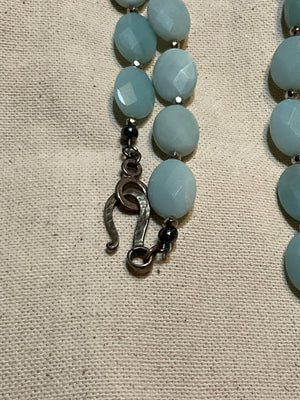 Image Title Ancient City - Blue Amazonite and Tibetan Silver Pearl Pendant