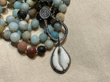 Ancient City - Matte Amazonite Wrap with Diamond Cowrie Shell Pendant Ancient City - Matte Amazonite Wrap with Diamond Cowrie Shell Pendant