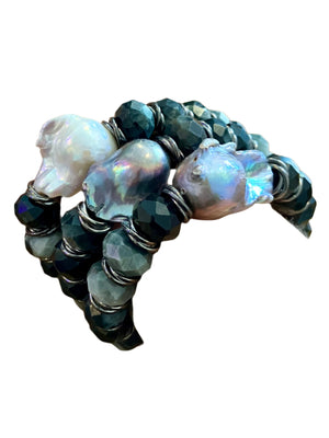 Hawkeye Agate & Baroque Bracelet, Peacock Pearl