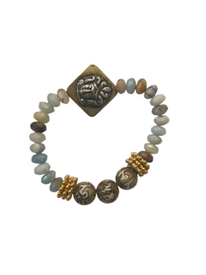 Aztec Silver, Amazonite, and Ethiopian Prayer Beads Bracelet