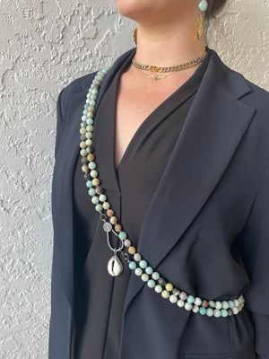 Image Title Ancient City - Matte Amazonite Wrap with Diamond Cowrie Shell Pendant