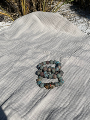Image Title Flower Agate & Tibetan Bead Stack 3