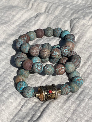 Flower Agate & Tibetan Bead Stack 3