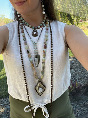 Image Title Ancient City - Knotted Amazonite Ovals with Tibetan Silver Pendant