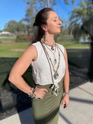 Image Title Ancient City - Knotted Amazonite Ovals with Tibetan Silver Pendant