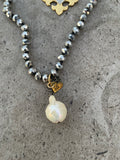 Czech Glass Cross Heart Baroque Pearl Necklace
