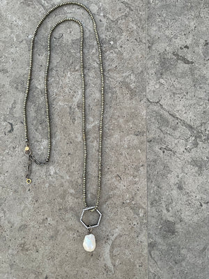 ELEMENT: Pyrite & CZ Hexagon Necklace