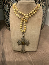 Yellow Jasper Tibetan Silver Cross Lariat