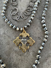 Czech Glass Cross Heart Baroque Pearl Necklace