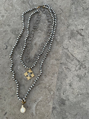 Czech Glass Cross Heart Baroque Pearl Necklace