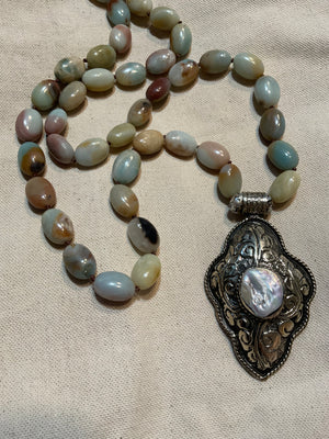 Ancient City - Knotted Amazonite Ovals with Tibetan Silver Pendant
