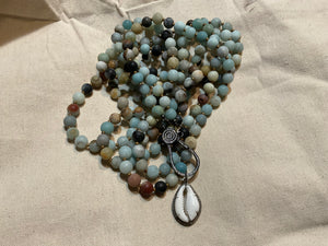 Ancient City - Matte Amazonite Wrap with Diamond Cowrie Shell Pendant