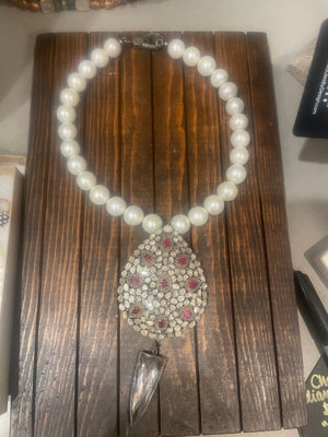Custom Designs: Pearl choker with Turkish Diamond Pear Pendant