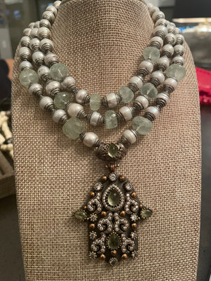 Custom Designs: Hamsa Capped Pearl Necklace