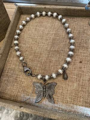 Custom Design: Diamond Butterfly with Tibetan Silver Capped Freshwater Pearls
