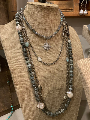 Hawk Eye Agate & Baroque Pearl Neckalce